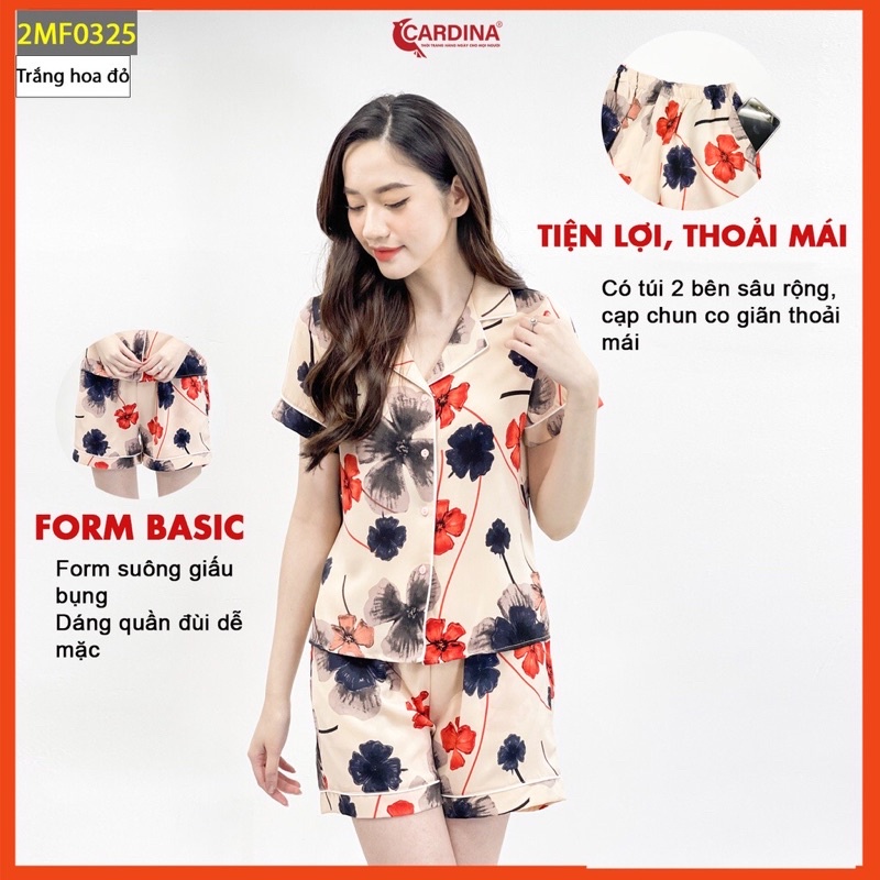 Đồ Bộ Nữ CARDINA Chất Lụa Satin Nhật Cao Cấp Quần Đùi Áo ngắn tay họa tiết