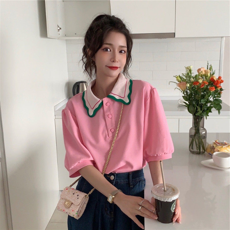 Áo polo Tay Ngắn Phồng Cổ Búp Bê Sang Trọng Dành Cho Nữ