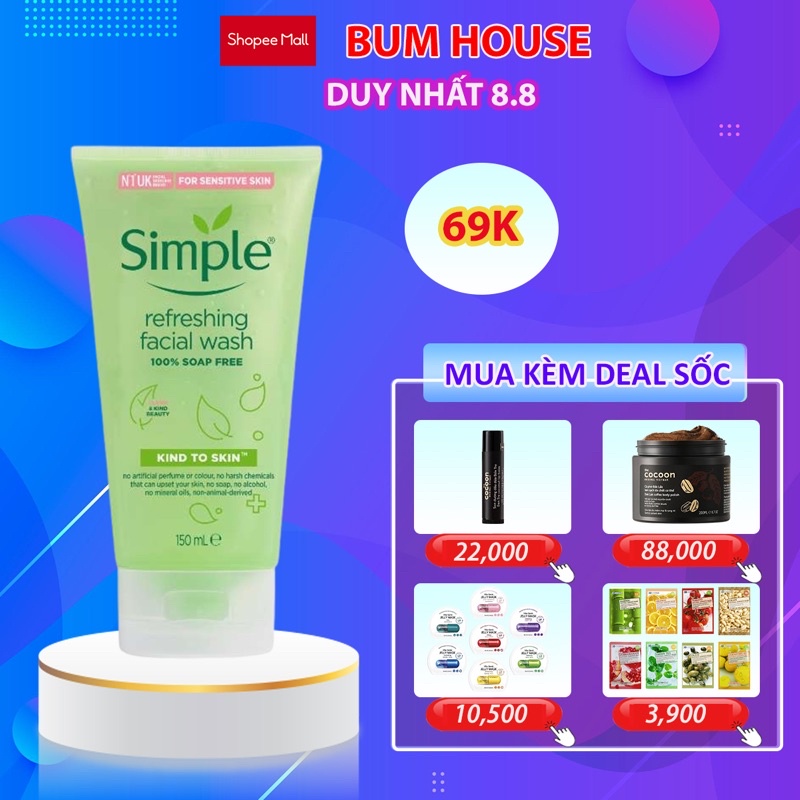 Sữa Rửa Mặt Dịu Nhẹ Simple Kind To Skin Refreshing Facial Wash 150ml