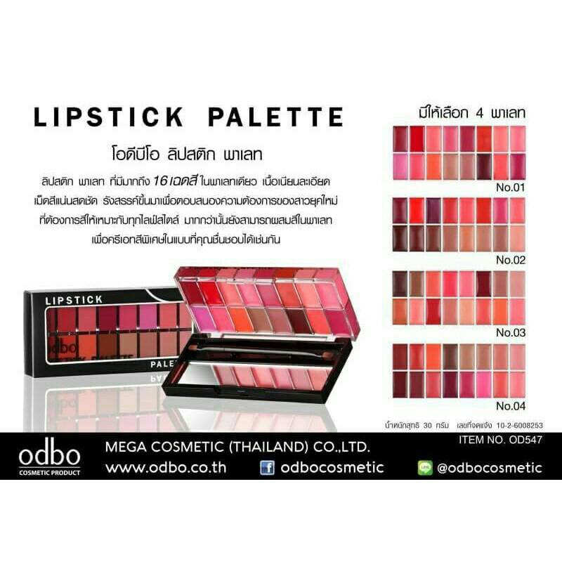 SET SON 16 Ô ODBO LIPSTICK PALETTE (OD547)