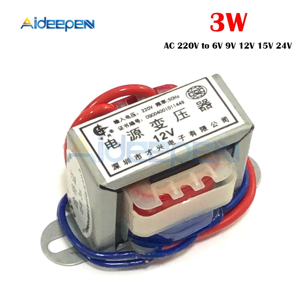 Biến Áp Ac 220v Sang 6v 9v 12v 15v 24v 3w Ei Lõi Đồng 50hz ~ 60hz 2 Dây