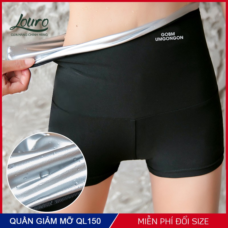 Quần short giảm mỡ bụng ra mồ hôi Louro, kiểu quần đùi sinh nhiệt giúp tan mỡ bụng gấp 5 lần, dùng tập gym, yoga, đạp xe