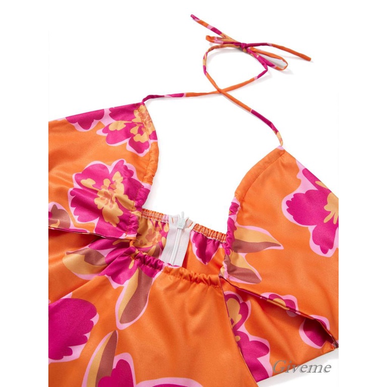 Tặng Váy Nữ Không Tay Buộc Dây Hở Lưng Họa Tiết Ngựa Vằn / Hoa Cắt Xẻ Một Mảnh