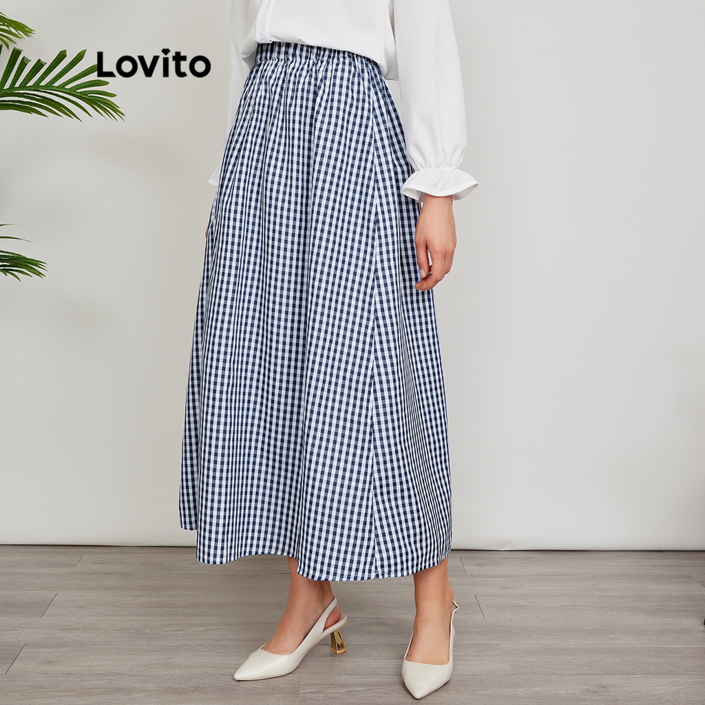 Lovito Gingham A Link Skirt L24ED129 (Xanh và Trắng)