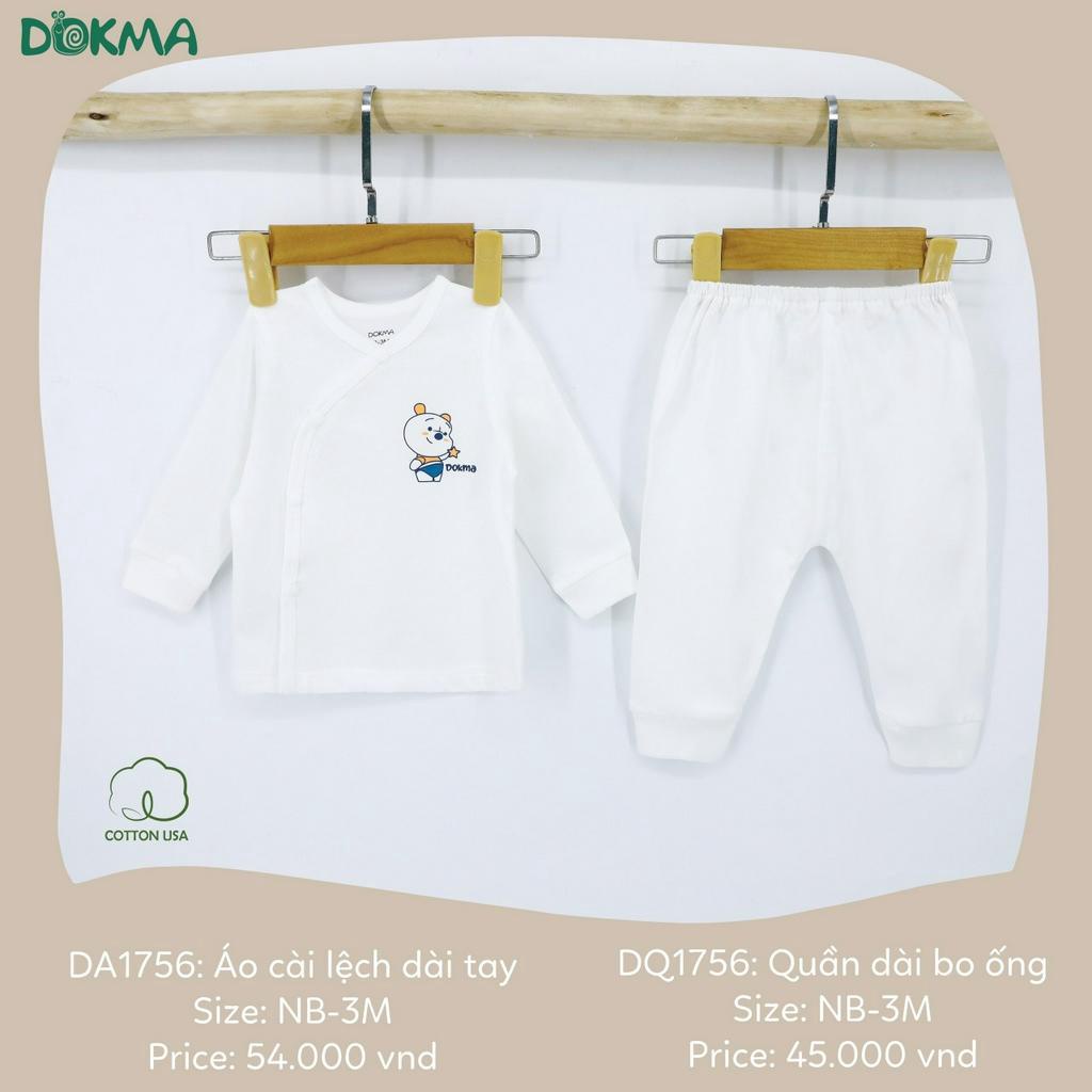 DB1899 - DB1756 Bộ sơ sinh dài tay cài lệch bé trai - bé gái cotton Dokma  - DA1899, DQ1899, DA1756, DQ1756