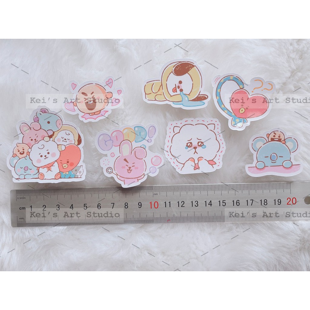 Sticker nhãn dán BTS - BT21 Set 25 cái hoặc 1 tờ sticker cán hologram 7 màu