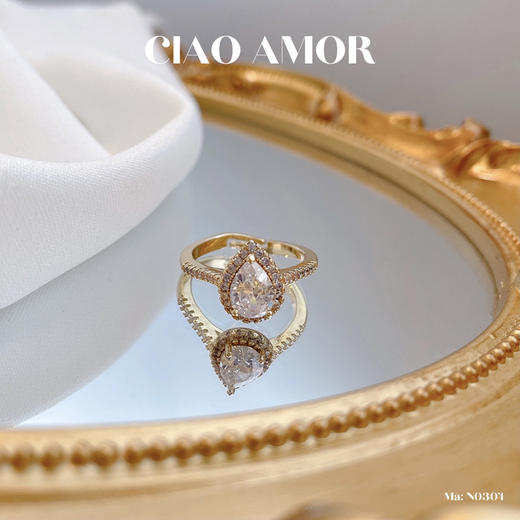 Nhẫn nữ đính ngọc hình giọt nước lấp lánh Trang sức Ciao Amor - N0304
