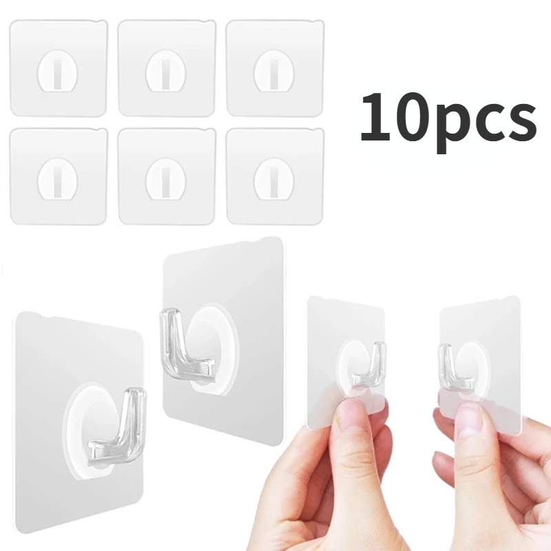 Set 10 Móc Dán Tường Trong Suốt Không Cần Khoan Cho Nhà Bếp Nhà Tắm Giá Đỡ