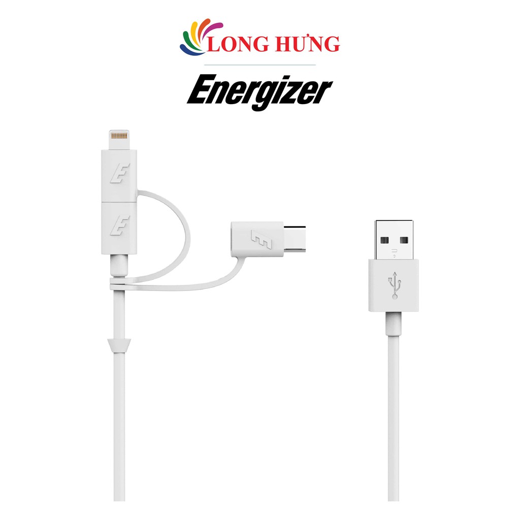 Cáp 3 trong 1 Micro USB - Lightning - USB Type-C Energizer 1.2m C11UBX3CF - chính hãng