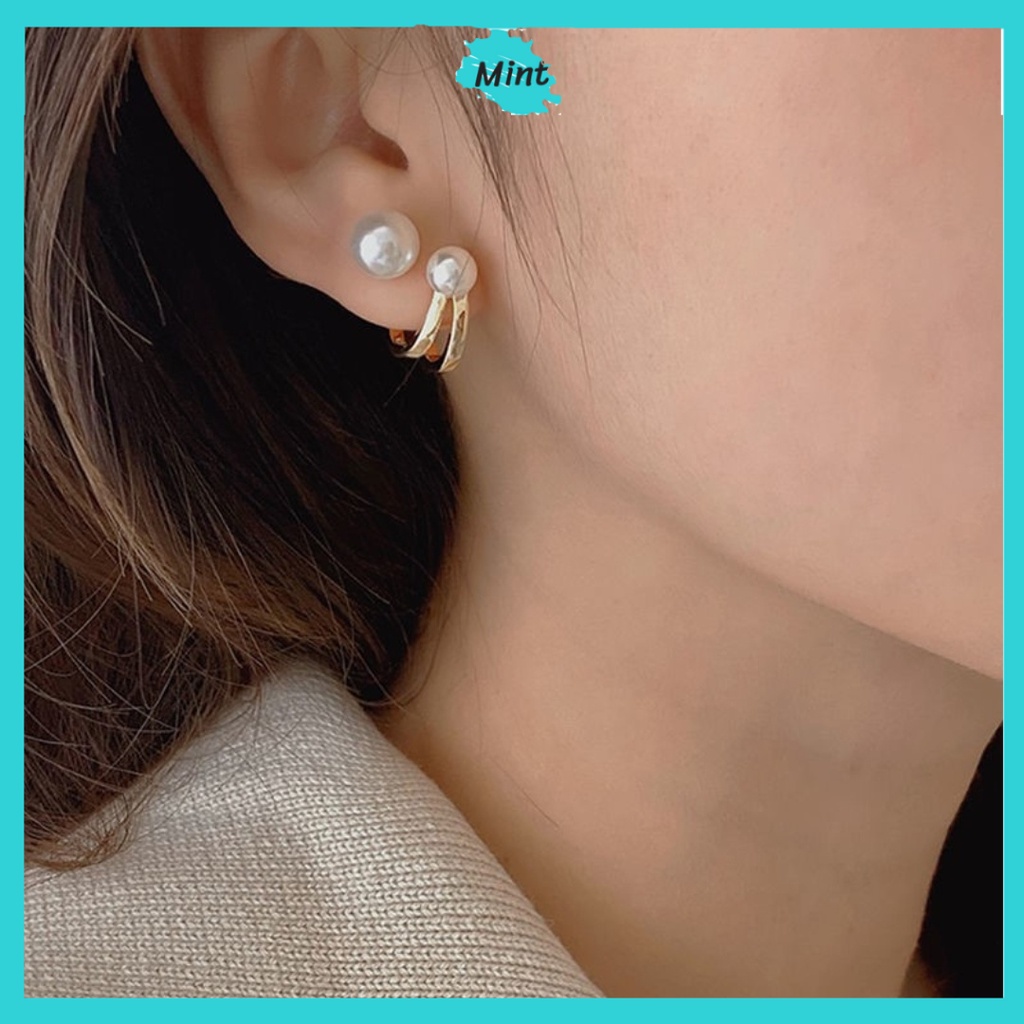 Bông tai Khoen Ngược ❤️KHÔNG GÂY DỊ ỨNG❤️ Khuyên Tai Ngọc Trai Nhân Tạo Lớn Phong Cách Hàn Quốc