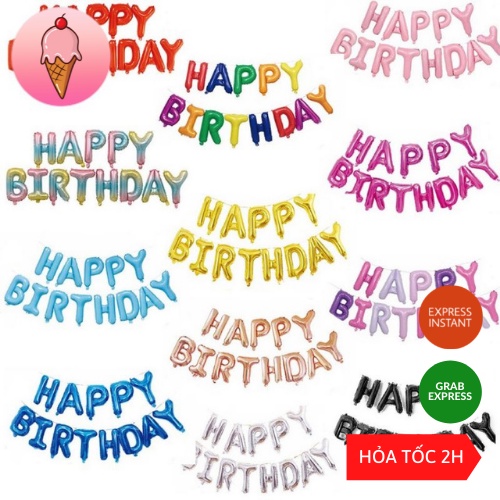 Dây chữ Happy Birthday bằng bóng trang trí sinh nhật cho bé trai bé gái người lớn  - Kem Shop K129