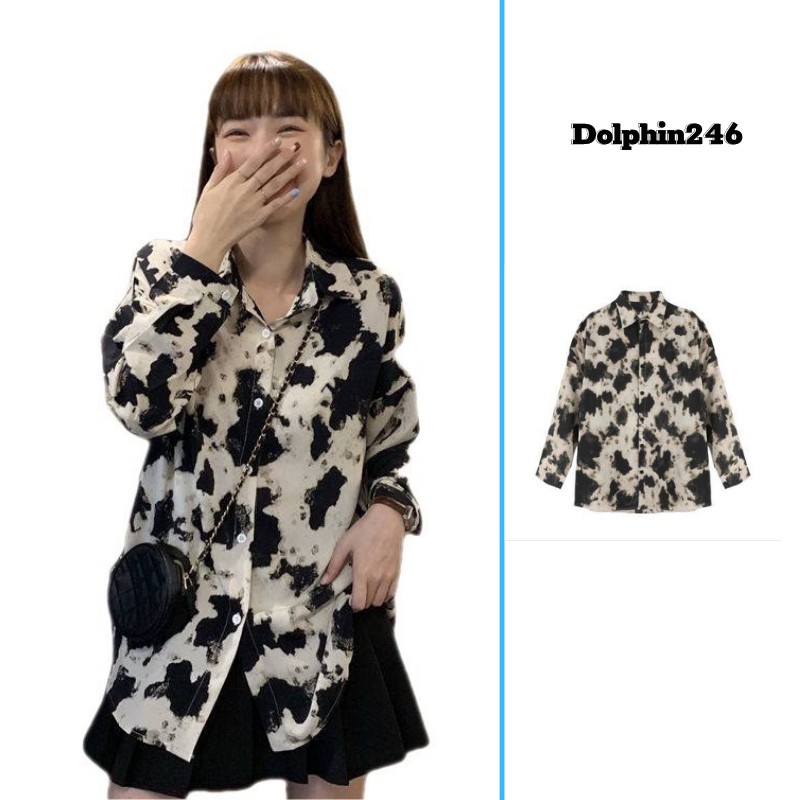 Áo sơ mi nữ tay dài công sở họa tiết da báo đẹp kiểu Hàn Quốc cao cấp mát thời trang quý phái bigsize form rộng K4T2-2