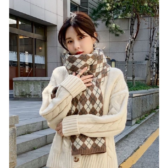 [CAO CẤP] Khăn Choàng Cổ Len Đan Cao Cấp Giữ Ấm Mùa Đông Họa Tiết Kẻ Sọc Cổ Điển [35X180CM]- KQC17