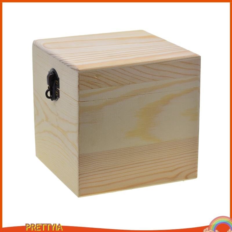 [PRETTYIA]Unpainted Wooden Storage Box Jewelry Gift Memory Small Chest Craft Box Large