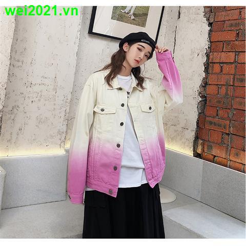 Áo khoác sơ mi denim dáng rộng màu gradient phong cách Hàn Quốc mới 2020