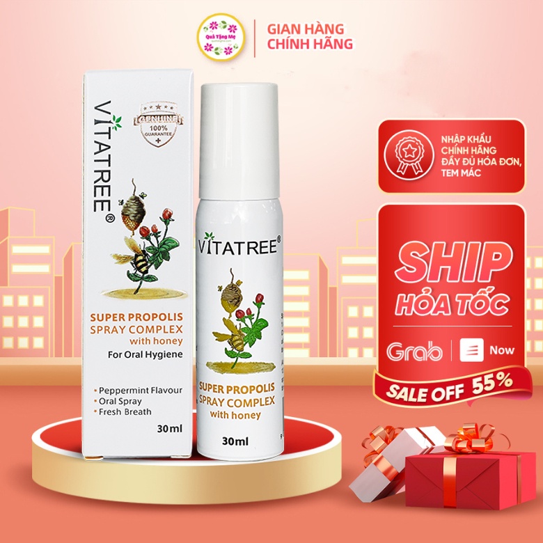 Keo ong xịt họng vitatree super propolis spray complex with Manuka đẩy lùi cơn ho 30ml Healthy care quatangme