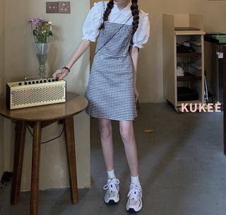 Đầm hai dây họa tiết ca rô ca rô xinh xắn dành cho nữ