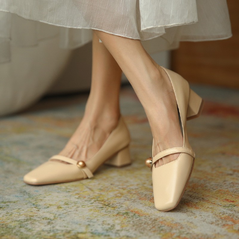 New Shallow Square Head Maintain Women's Wild Fashion High Heels Shoes