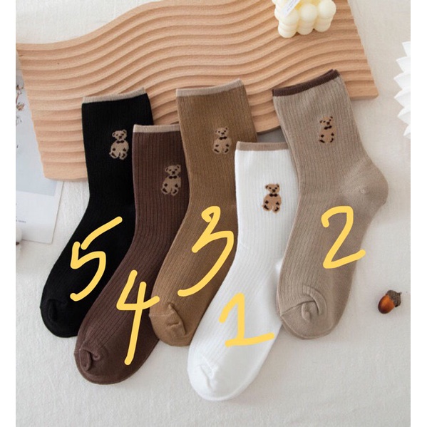 Hàng dày đẹp Tất cổ cao lolita in hình gấu dễ thương bảng màu vintage T005