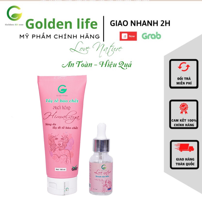 Combo 2: M202:Tẩy tế bào chết muối hồng himalya love nature và serum tảo biển Love nature cho làn da căng mịn, sáng hồng