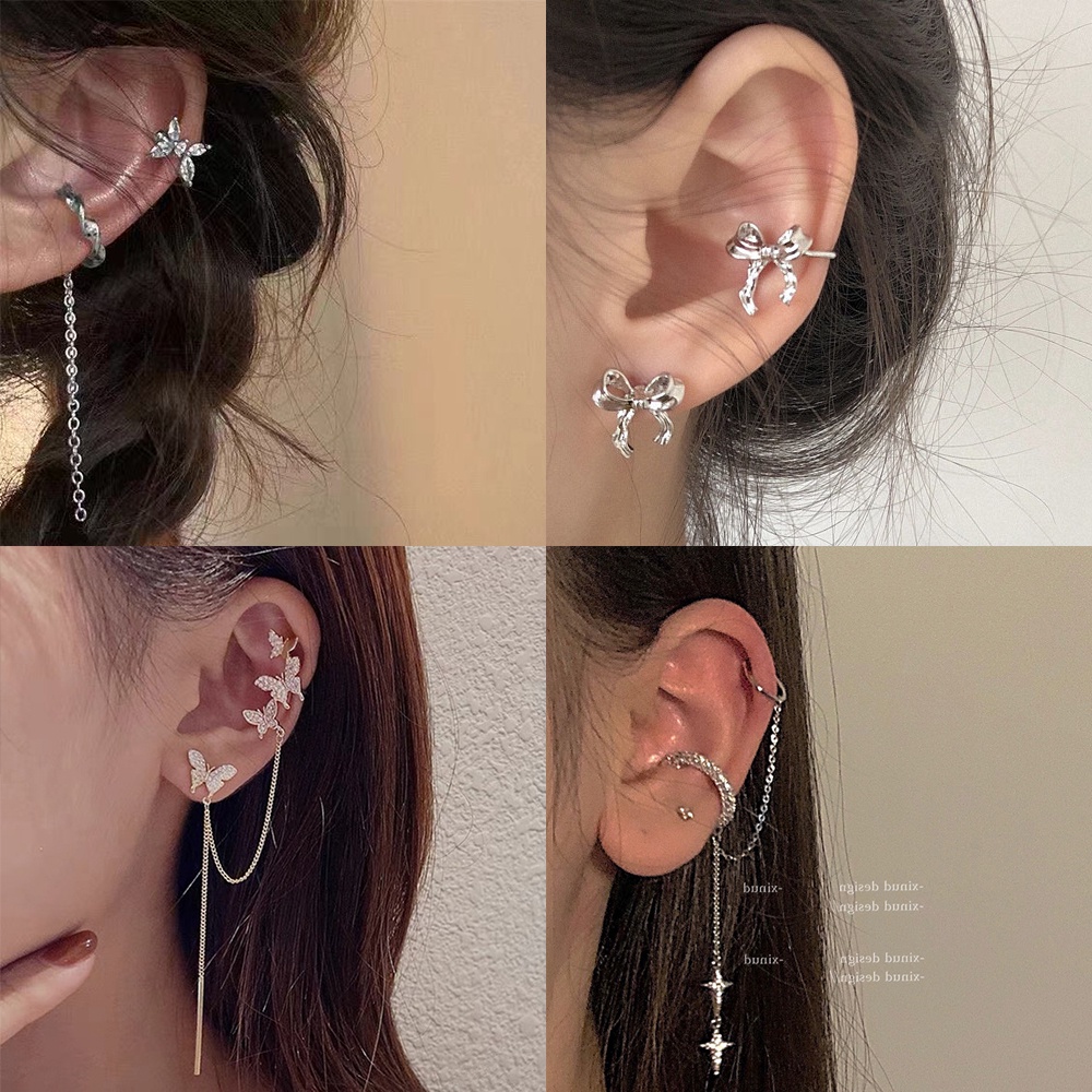 Hoa tai kim loại dạng kẹp nhiều hình dạng đính đá long lanh sành điệu cho nữ