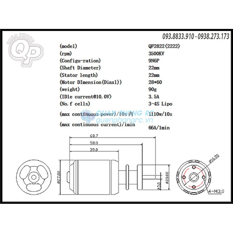 Ducted Fan 64mm 12 lá 3500KV Brushless Motor (3-4S)