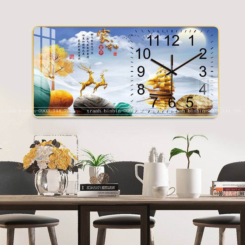Tranh đồng hồ tráng gương thuận buồm xuôi gió TDH 146 (Tặng đinh 3 chân)