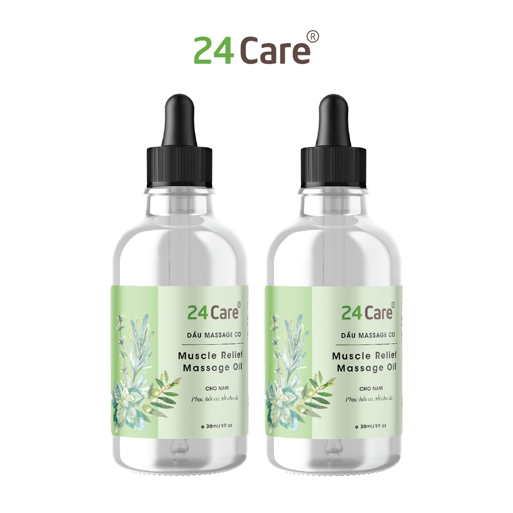 Combo 2 chai tinh dầu 24care massage cơ cho nam phục hồi cơ, tốt cho da - (30ml/chai)