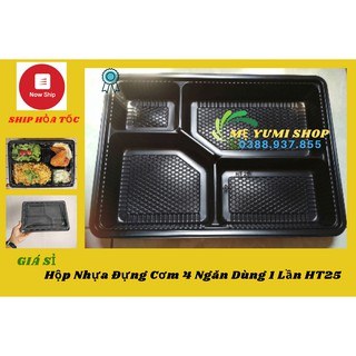[An Toàn Sức Khỏe] Set 10 Hộp Nhựa Đựng Cơm 4 Ngăn Dùng 1 Lần HT25