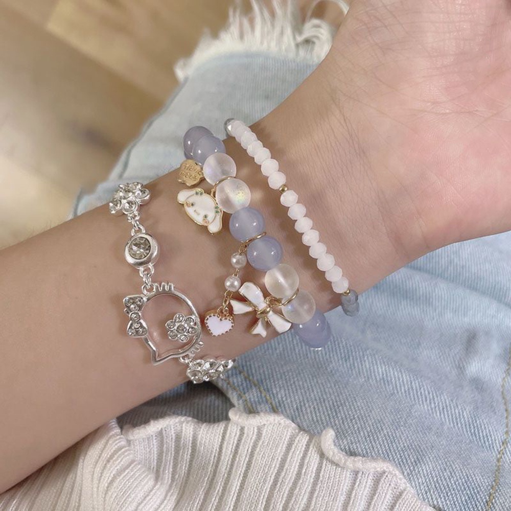 Set 2 Vòng Tay Co Giãn Đính Hạt Pha Lê Cinnamoroll Dễ Thương Ngọt Ngào Cho Bạn Gái