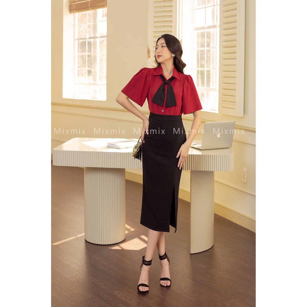 Áo Sơ mi Kate Ý tay ngắn phồng Jesse- MIXMIX - Hàng thiết kế - hình thật shop chụp