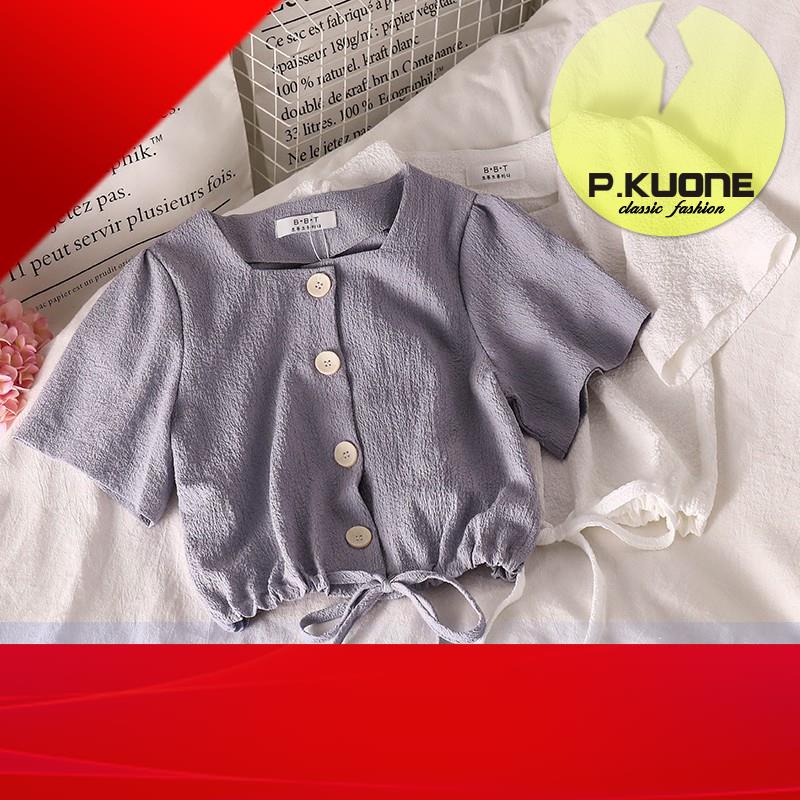 Áo kiểu tay ngắn cổ vuông phong cách Hàn Quốc thời trang cho nữ