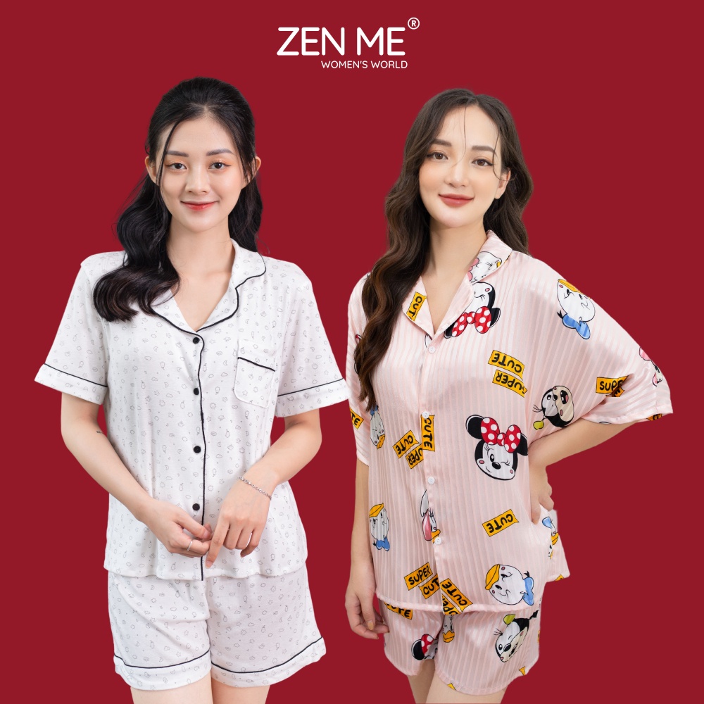 Combo 2 Bộ Mặc Nhà Pijama Cộc Tay Zen Me Lụa Cao Cấp Mềm Mịn Họa Tiết Ngẫu Nhiên