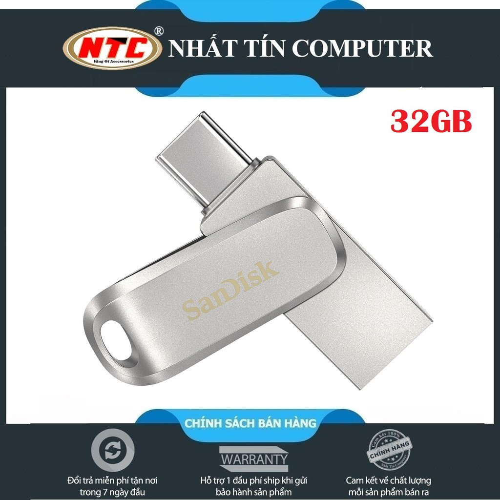 USB OTG Sandisk Ultra Dual Drive Luxe USB Type-C 3.1 32GB 150MB/s (Bạc) - Vỏ kim loại