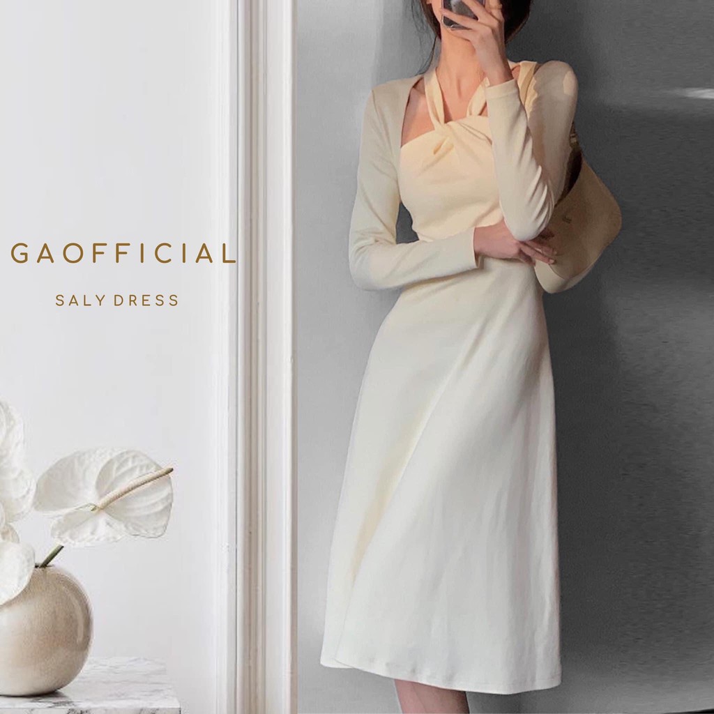 Đầm tay dài xoắn cổ chất xốp mềm mát phù hợp mùa hè - Hana dress