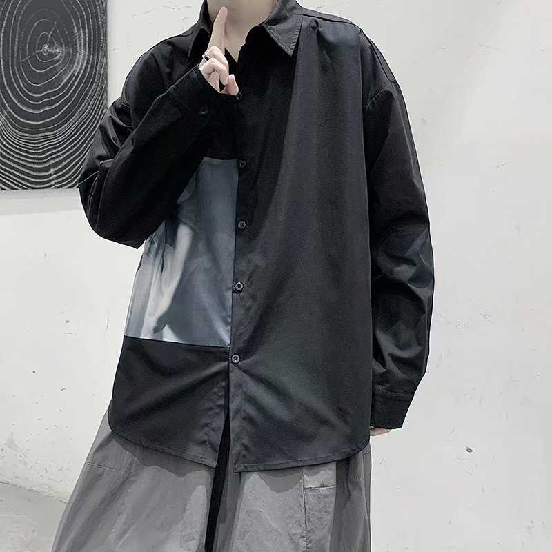 Áo Sơ Mi Nam Dài Tay Màu Đen Họa Tiết In Thời Trang