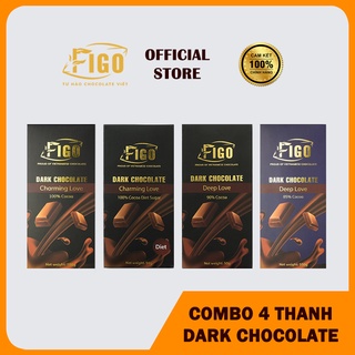 [KHUYẾN MÃI] 4 Thanh Dark Chocolate FIGO, Socola đen nguyên chất 100%, 100% Diet; 85%; 90% Cacao Thanh 100gr