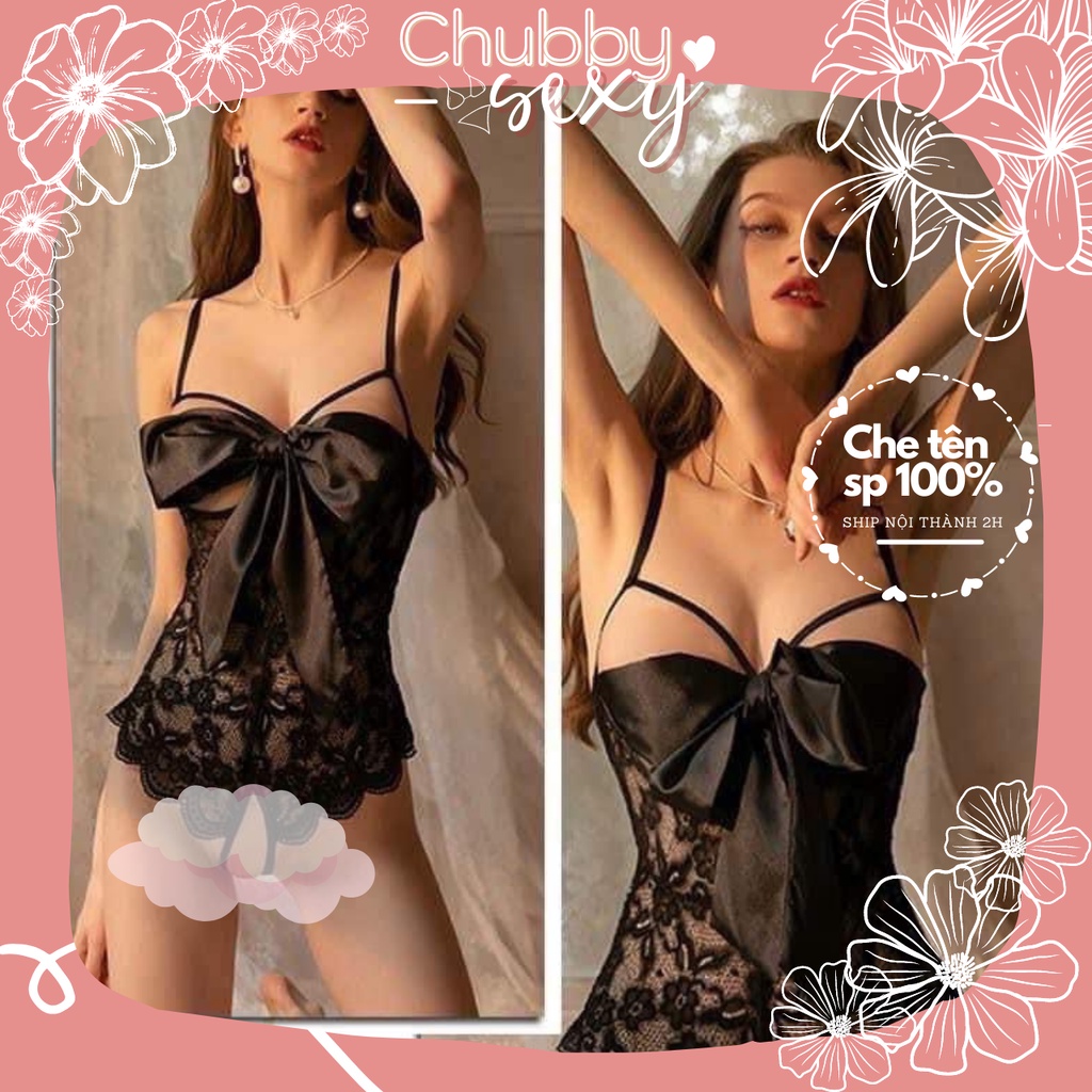 Bodysuit Bikini Nơ Ngực Siêu Sexy , Bodysuit Ren Hở Đũm , Ren Cao Cấp Siêu Tôn Dáng  - BDS12 - Chubby.Sexy