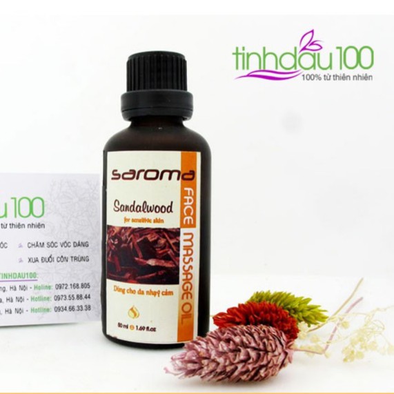 Dầu massage mặt  Saroma cho da nhạy cảm. Tinh dầu mát xa mặt trầm hương dưỡng ẩm, phục hồi da 50ml Tinh Dầu 100 Shop