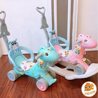 Ngựa Bập bênh kiêm chòi chân Cho Bé 2in1 Có nhạc