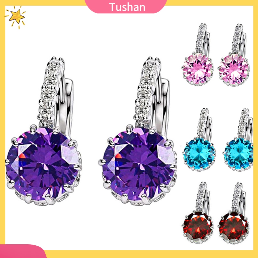 Khuyên Tai Đính Đá Zircon Tròn Thời Trang Cho Nữ