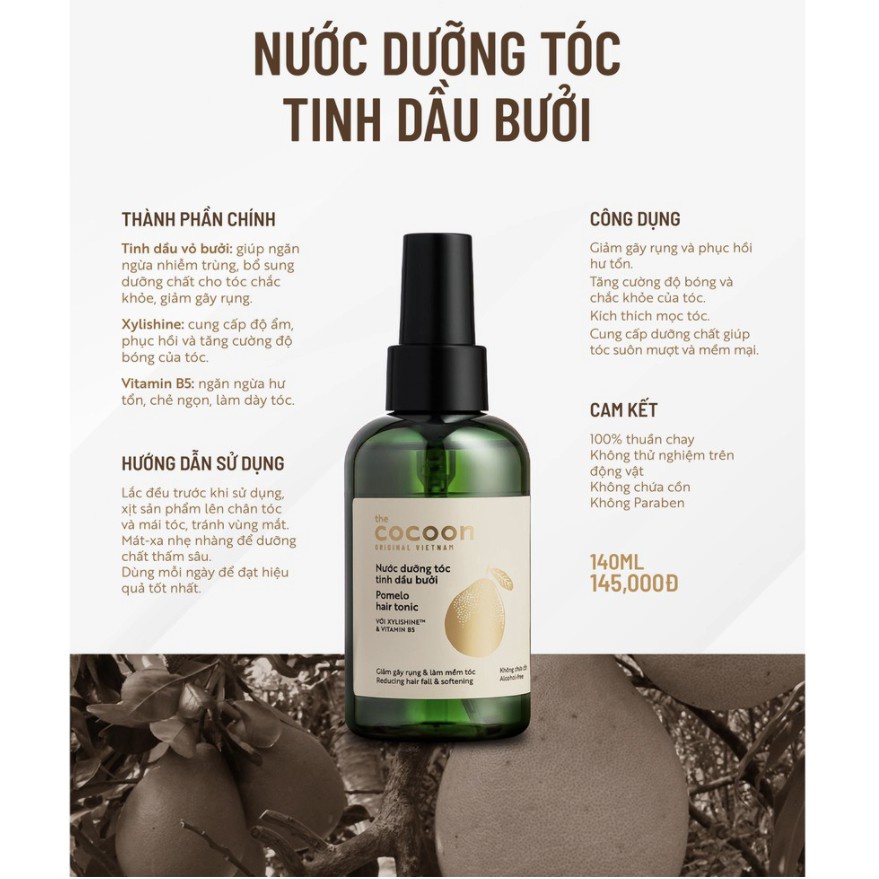 [Chính hãng] Nước dưỡng tóc tinh dầu bưởi Cocoon pomelo hair tonic 140ml