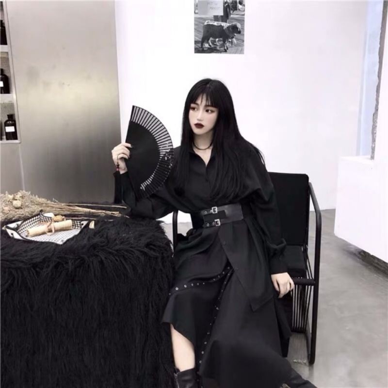 Váy sơ mi kèm đai belt phong cách gothic