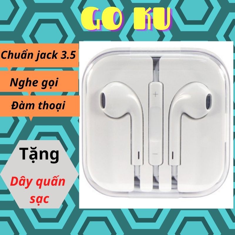 Tai nghe iphone - Tai Nghe Nhét Tai  Jack 3.5mm cho iPhone/iPad Điện thoại Android - Tăng giảm âm lượng và đàm thoại