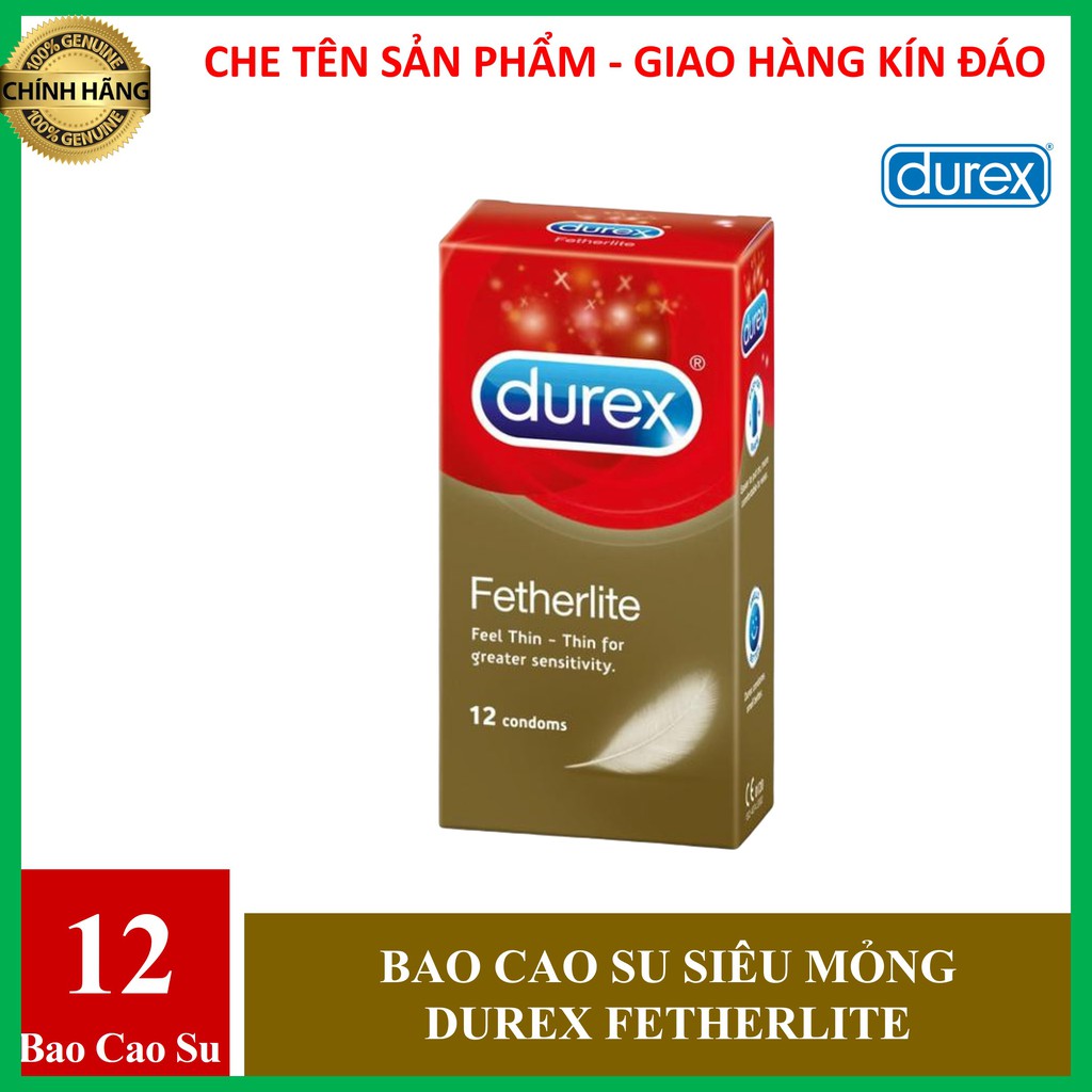 [DUREX CHÍNH HÃNG] Hộp12 Bao cao su durex siêu mỏng ôm khít DUREX Fetherlite