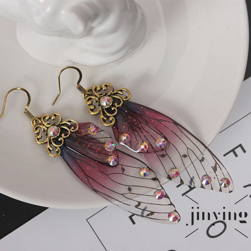 GETNOIVAS ❤S Wind Purple Butterfly Wing Earrings Fairy Tale Animal Glittering Bridal Drop Earrings Charm Women