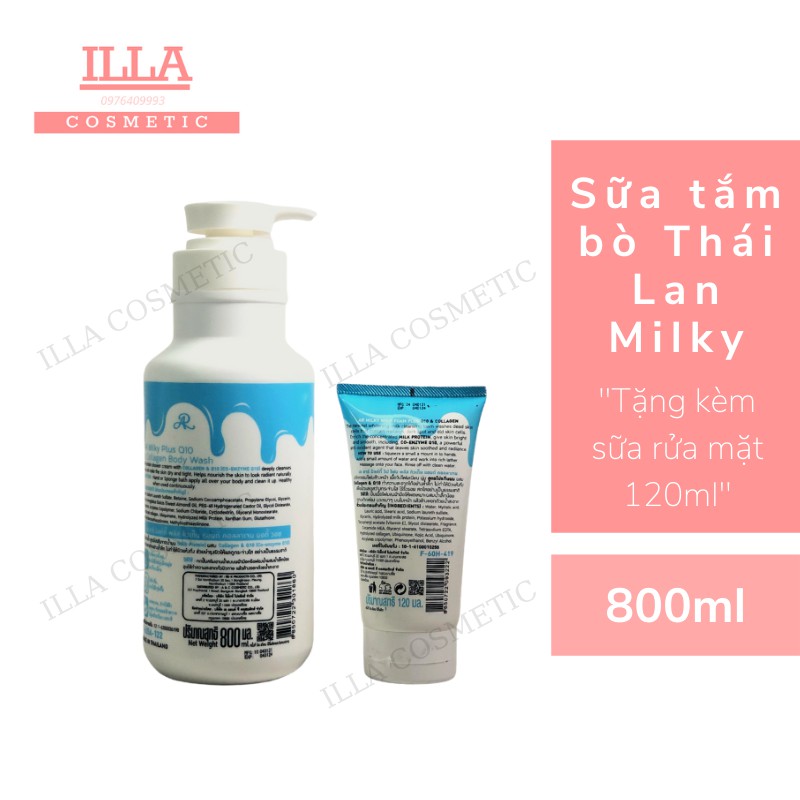 Sữa Tắm Bò Thái Lan Sữa tắm sữa Bò Milky Thái Lan 800ml Tặng Sữa Rửa Mặt 120ml