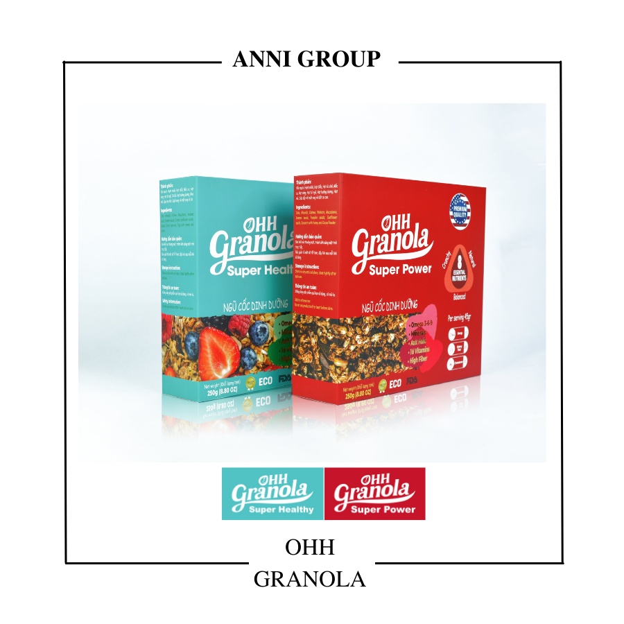 Combo Granola ăn kiêng, ngũ cốc ăn kiêng, ngũ cốc Ohh Granola (Power + Healthy) Yến mạch, hạt óc chó, mắc ca, socola