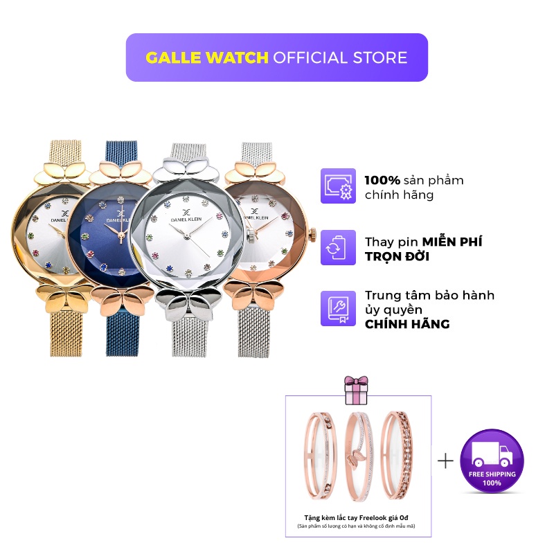 Đồng hồ nữ Daniel Klein Watch DK.1.12554 mặt nhỏ đính đá, kính cứng chống xước, chống nước, dây thép đeo tay cao cấp