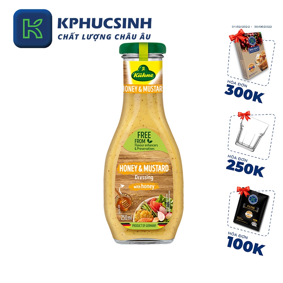 Sốt trộn salad vị mật ong hiệu Kuehne 250 ml KPHUCSINH - Hàng Chính Hãng